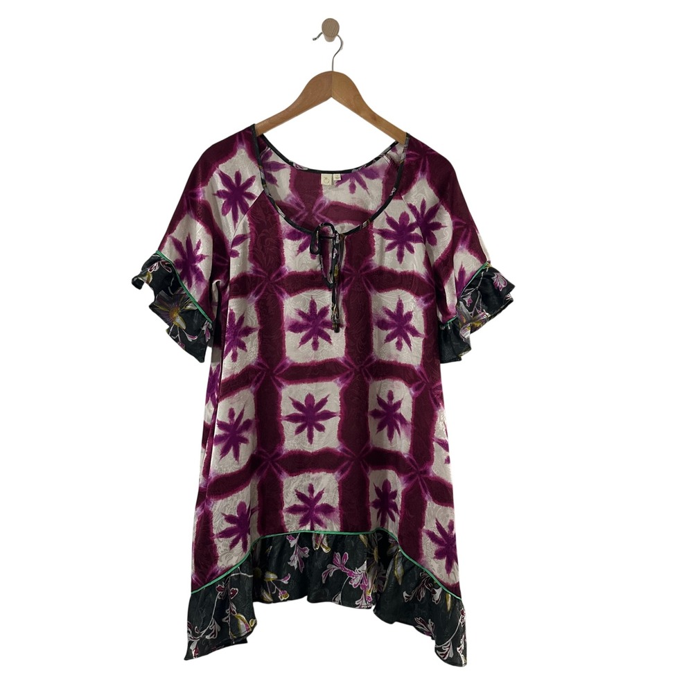 E By Eloise Anthropologie Purple Tie Dye Floral Ruffle Mini Dress Womens S Boho